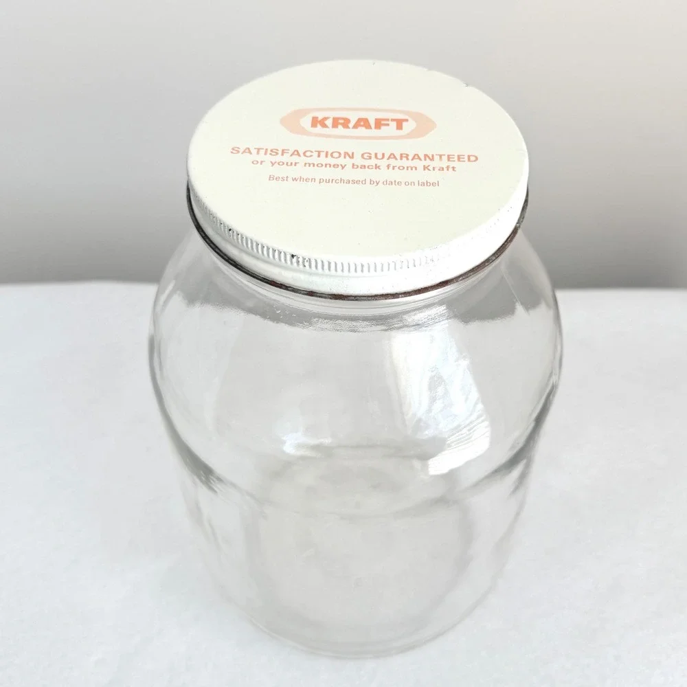 Vintage Kraft Glass Mayonnaise Jar w Original White Metal Lid 7